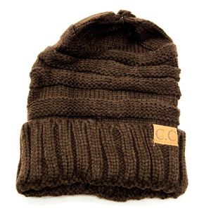 C.C Funky Trendy Warm Oversized Chunky Soft Oversized Cable Knit Beanie, Brown